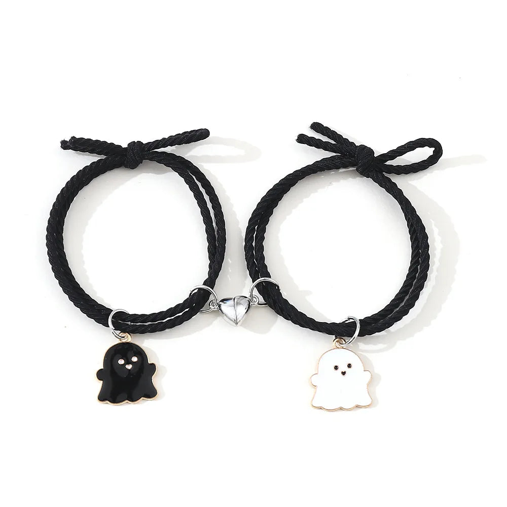 Halloween 2Pcs/Set Ghost Braided Bracelet for Lovers Long Distance Heart Magnet Couple Bracelets Friendship Fashion Jewelry Gift