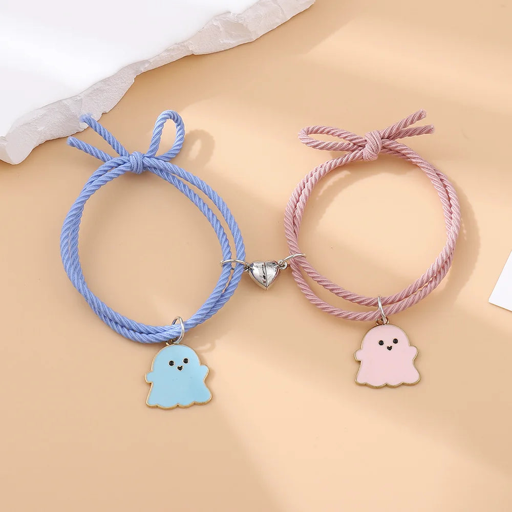 Halloween 2Pcs/Set Ghost Braided Bracelet for Lovers Long Distance Heart Magnet Couple Bracelets Friendship Fashion Jewelry Gift