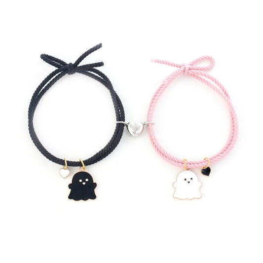 Halloween 2Pcs/Set Ghost Braided Bracelet for Lovers Long Distance Heart Magnet Couple Bracelets Friendship Fashion Jewelry Gift